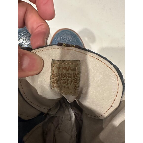 TMA Turquoise Blue Lace-Up Boots With Brown Sole & Side Zipper - Picture 3 of 11